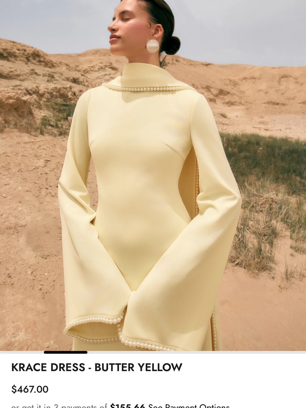 KRACE Butter Yellow Long-Sleeve Bell-Sleeve Dress